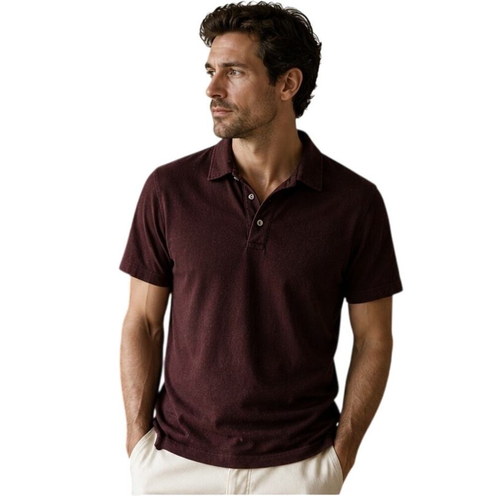 James Perse Standard Burgundy Short Sleeve Polo Shirt Mens XL Made in USA